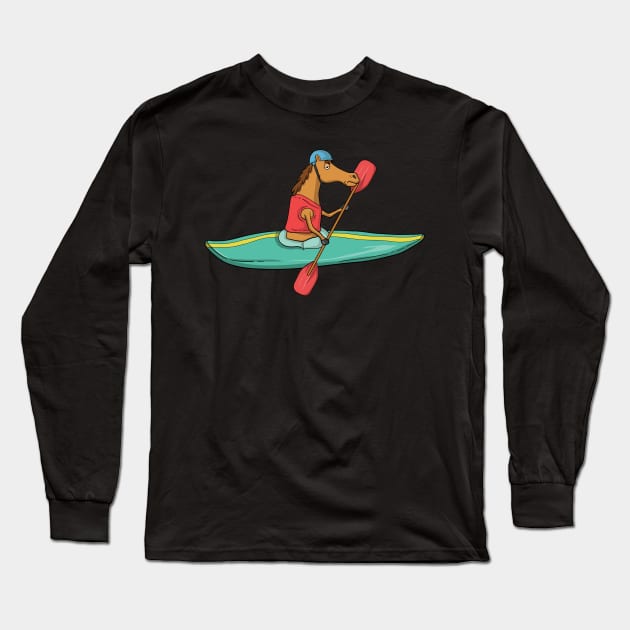 Funny Cute Hilarious Horse Kayaking Gift Men Women Long Sleeve T-Shirt by Freid